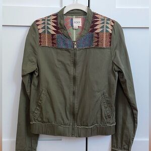 Roxy XS Distressed Olive Bomber Jacket